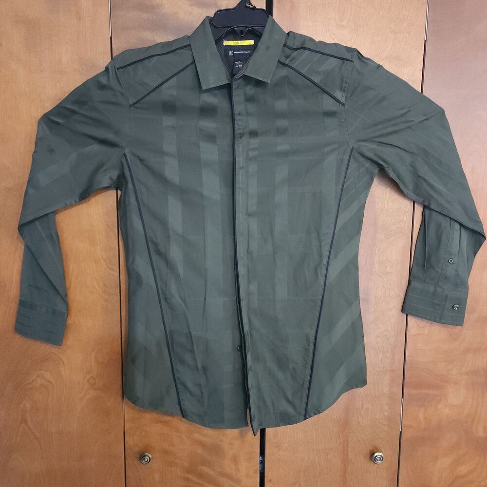 International Concepts Mens Olive Green Slim Fit LS Button Down Shirt‎ Size M